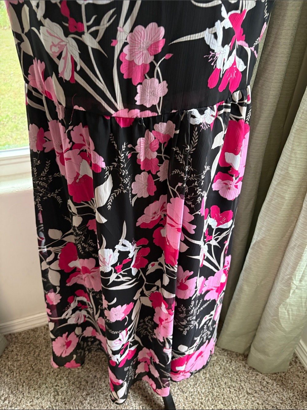 Studio I Black Midi Dress with Pink Floral Print - Picture 4 of 10
